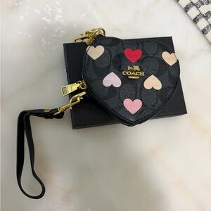 Coach Black Heart Wristlet with Colorful Hearts
